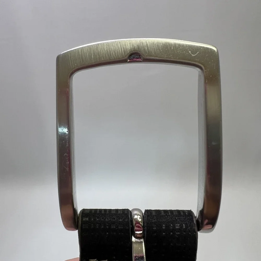 REMO TULLIANO Men Italian Leather Black Texture Belt 46 Silver Finish Buckle USA